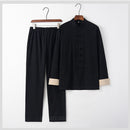 Lino sólido estilo chino tradicional Tops pantalones para hombres Color Kung Fu Tang traje Año Nuevo Festival otoño chaqueta Casual ropa