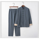 Lino sólido estilo chino tradicional Tops pantalones para hombres Color Kung Fu Tang traje Año Nuevo Festival otoño chaqueta Casual ropa