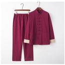 Lino sólido estilo chino tradicional Tops pantalones para hombres Color Kung Fu Tang traje Año Nuevo Festival otoño chaqueta Casual ropa