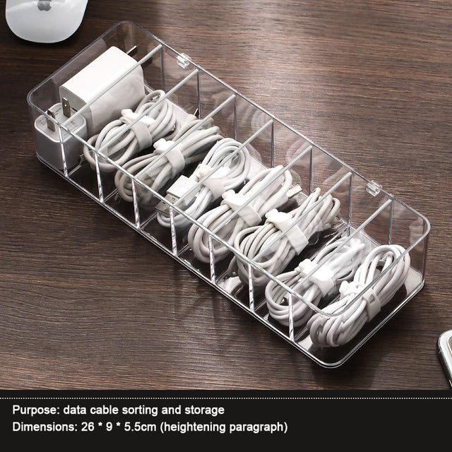 Kabel-Aufbewahrungsbox Transparenter Kunststoff-Datenleitungs-Aufbewahrungsbehälter für Schreibtisch-Schreibwaren, Make-up-Organizer, Schlüssel- und Schmuckschatulle