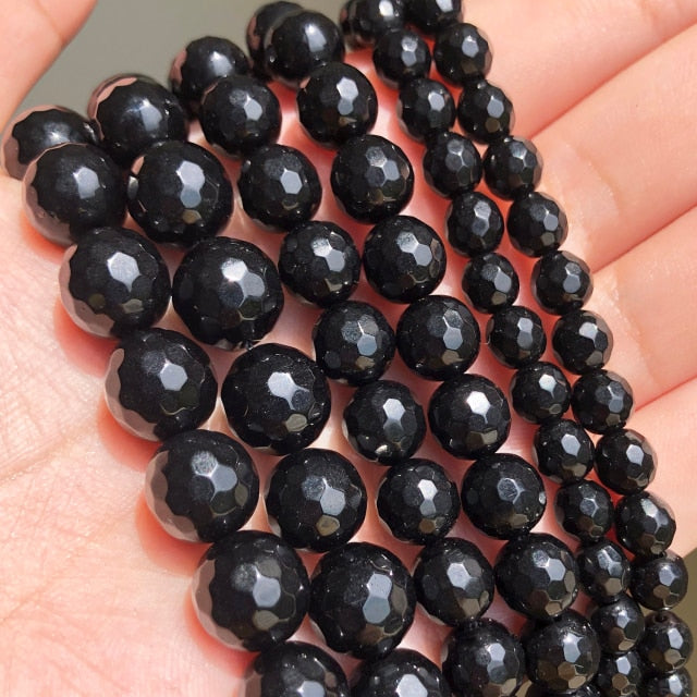 Natürliche schwarze Achate Onyx Steinperlen glatte runde lose Zwischenperlen für die Schmuckherstellung DIY Armbänder 15'' 4/6/8/10/12/14mm