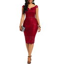 2020 Evening Party Women Sexy Off Shoulder V Neck Hollow Lace Bodycon Midi Dress Women&