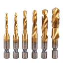 6PCS Tap Drill Bit Hex Shank Titanium Plated HSS Screw Thread Tap Bit Screw Machine Compound tap M3 M4 M5 M6 M8 M10 Hand Tools