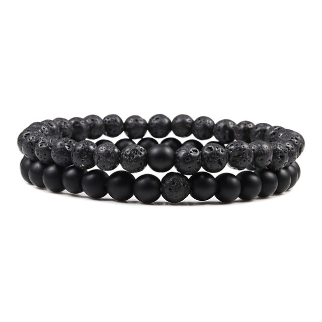 Set Armband Paare Abstand Schwarz Weiß Natürlicher Lavastein Tigerauge Perlen Yoga Armbänder für Männer Frauen Elastisches Seil Schmuck