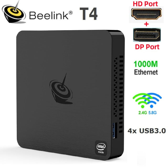 Beelink T4 Mini-PC BT4 Intel Atom X5 Z8500 Quad Core Windows 10 4K HTPC mit 4 GB RAM 64 GB ROM Dual Wifi BT4.0 1000M LAN USB3.0