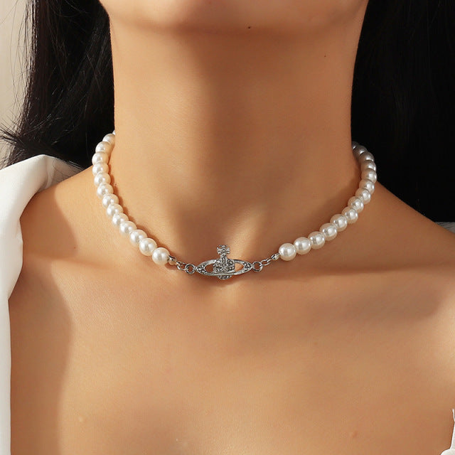 Gargantilla de perlas de imitación blanca grande elegante, Collar de cadena de clavícula, Collar de moda para mujer, Collar de joyería de boda 2021 nuevo