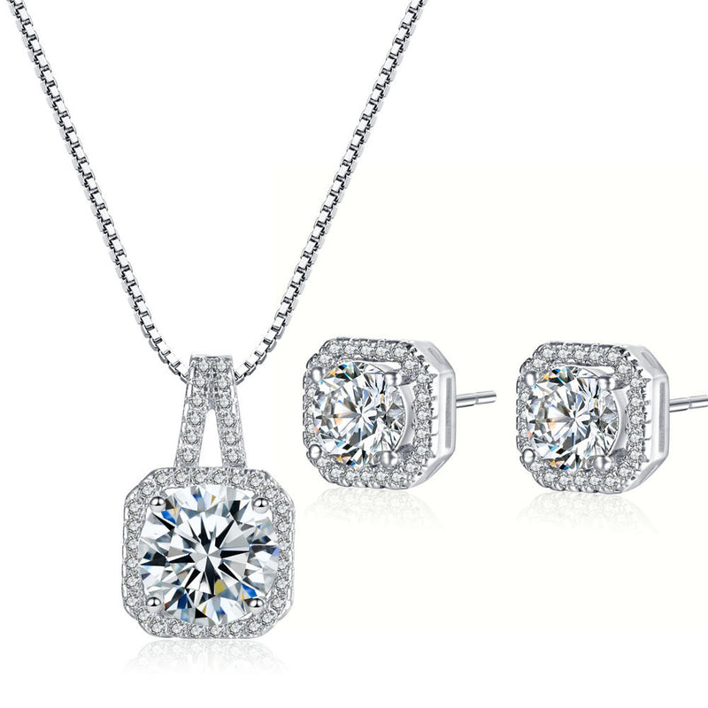 925 Sterling Silber Kristall Halskette Ohrringe Brautschmuck Sets für Frauen Modeschmuck Großhandel