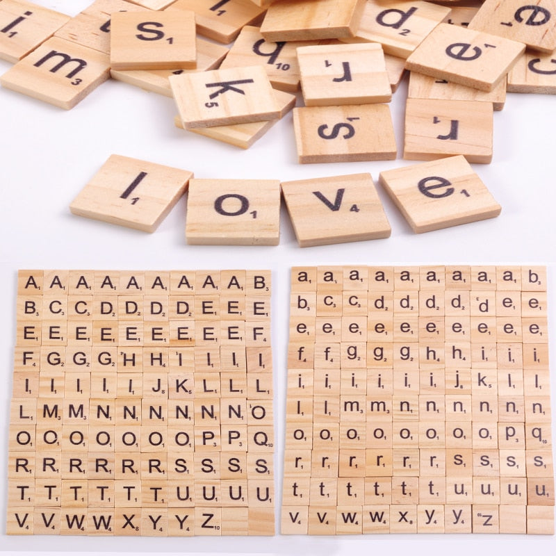 100Pcs Wood Tiles Letter Alphabet Craft Wooden Decorations for Home Event Wedding Party DIY Christmas Ornaments Digital Puzzle
