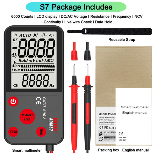 BSIDE Digital Multimeter 9999 T-RMS 3.5&quot;LCD Color Display DC AC Voltage Capacitance Ohm Diode multimetro NCV Hz Live wire Tester