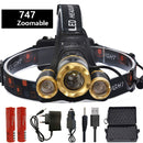 Powerful 3 led Headlamp XM T6 Zoomable Rechargeable Head Lamp Flashlight Waterproof headlight Fishing lantern Russian Warehouse