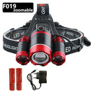 Powerful 3 led Headlamp XM T6 Zoomable Rechargeable Head Lamp Flashlight Waterproof headlight Fishing lantern Russian Warehouse