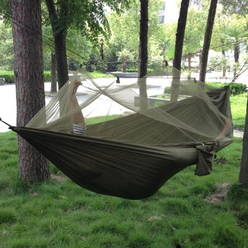 Hamaca portátil para acampar al aire libre para 1-2 personas con mosquitera tela de paracaídas de alta resistencia cama colgante caza columpio para dormir