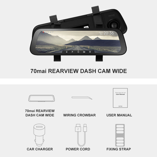 9.35 Inch Full Screen 70mai Rearview Dash Cam Wide 1080P Auto Cam 130FOV 70mai D07 Mirror Car Recorder Stream Media Car DVR