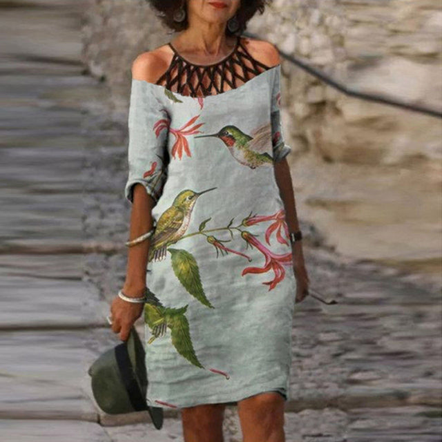 Mode Retro Druck Frauen Kleid Sexy V-Ausschnitt Kurzarm Lose Strand Homewear Kleid Sommer Lässig Bequem Weibliches Modell Kleid