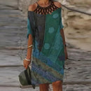 Fashion Retro Printing Women Dress Sexy V-Neck Short Sleeve Loose Beach Homewear Dress Summer Casual Comfy Female Model Dress