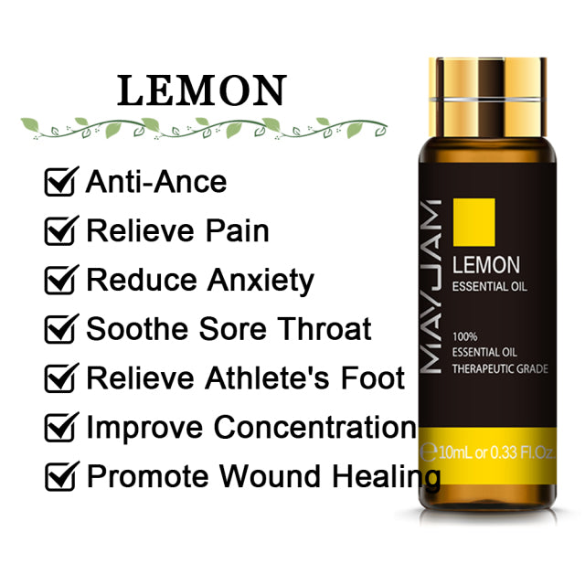 10ML Lavender Eucalyptus Pure Essential Oils Rose Lemon Jasmine Vanilla Mint Sandalwood Bergamot Tea Tree Diffuser Aroma Oil