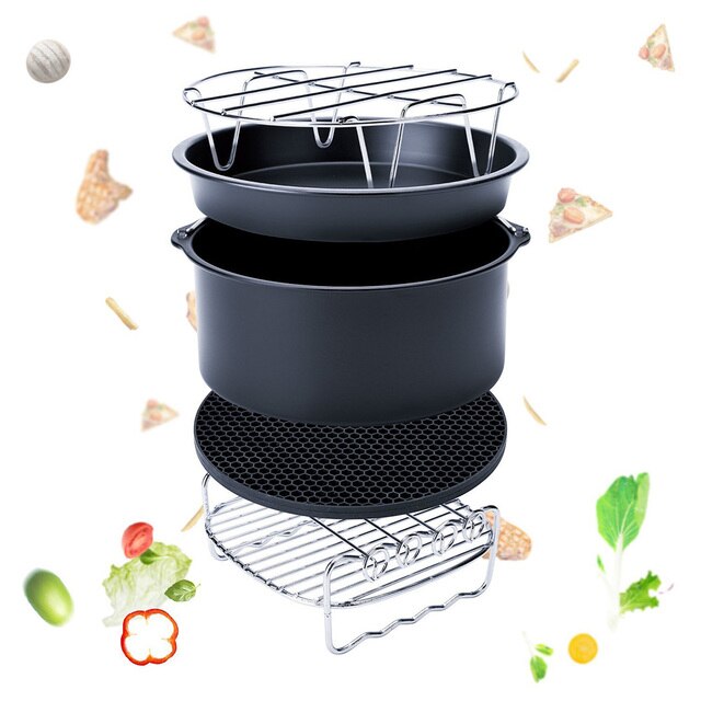 5-Set High Quality Air Fryer Accessories for Gowise Phillips Cozyna Fit 3.7-5.8QT Cake Barrel Pan Rack Mat Kit