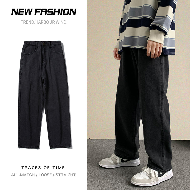 2021 otoño nueva ropa de calle pantalones vaqueros holgados para hombre moda coreana pantalones de pierna ancha rectos sueltos ropa de marca masculina negro azul claro