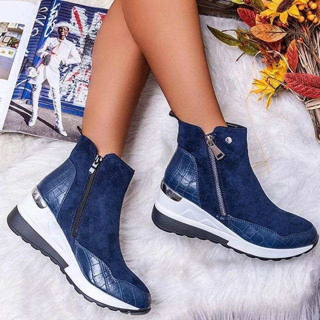 Women Sneakers 2021 Autumn High Top Vulcanize Shoes Women Platfrom Wedges Shoes Zipper Chunky Sneakers Female Shoes Plus Size
