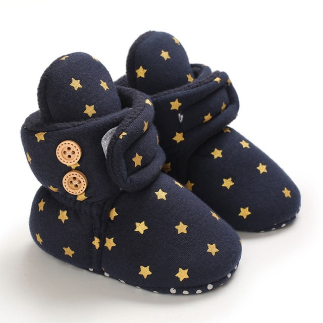 Reizende Baby-Mädchen-warme Schuhe lieben Baumwollbeiläufige Schuh-weiche untere Frist-gehende Schuhe 0-18M