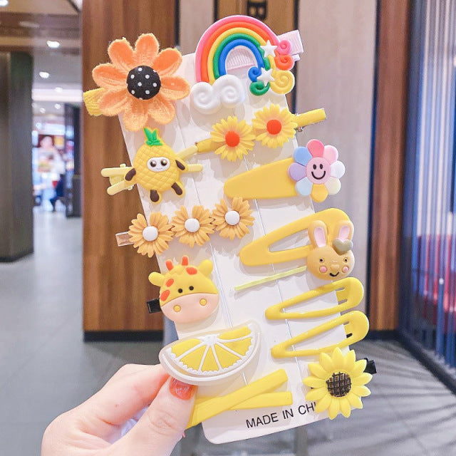 14Pcs/Set Kids Cute Hair Accessorices New Korean children Hairclips Sweet Color Hot Sale Girls Hairdresses For Gifts Hairpins