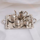 10Pcs/Set 1/12 Dollhouse Miniature Silver Metal Tea Coffee Tray Tableware Set For Dollhouse Decoration