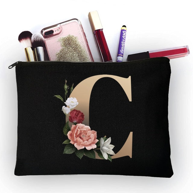 Bolsa de maquillaje para niña, diseño de letras doradas, bolsa organizadora clásica, bolsas para viaje, bolsa de cosméticos para mujer