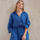 HiLoc, ropa de dormir informal, pijamas de algodón para mujer, conjuntos de traje con cuello vuelto, manga de nueve cuartos, Tops para dormir, pantalones cortos, ropa de casa femenina