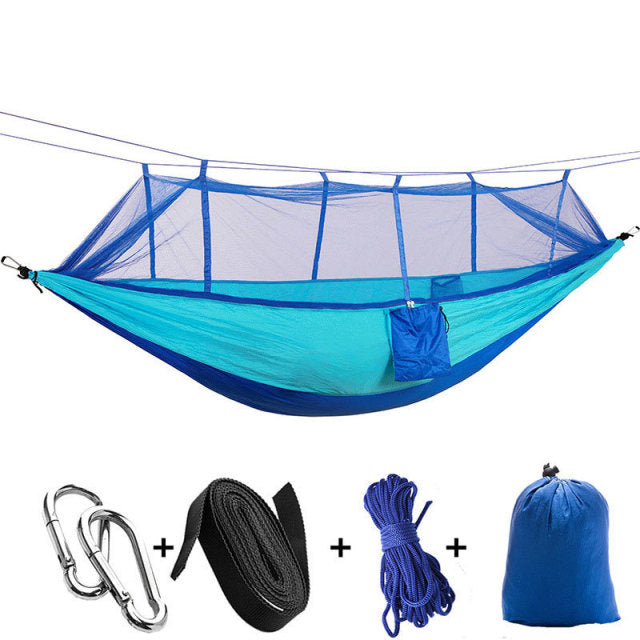 Tragbare Outdoor-Camping-Hängematte für 1–2 Personen mit Moskitonetz, hochfestem Fallschirm-Stoff, hängendes Bett, Jagd, Schlafschaukel