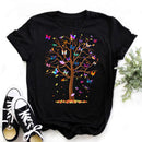 Mujer mariposa árbol estampado Harajuku verano camisetas Casual cuello redondo manga corta Top camiseta mujer negro camiseta Drop Ship