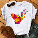 Mujer mariposa árbol estampado Harajuku verano camisetas Casual cuello redondo manga corta Top camiseta mujer negro camiseta Drop Ship