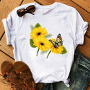 Mujer mariposa árbol estampado Harajuku verano camisetas Casual cuello redondo manga corta Top camiseta mujer negro camiseta Drop Ship