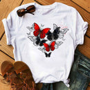 Mujer mariposa árbol estampado Harajuku verano camisetas Casual cuello redondo manga corta Top camiseta mujer negro camiseta Drop Ship