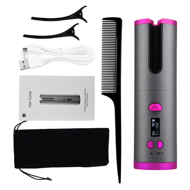 Cordless Automatic Rotating Hair Curler USB Rechargeable Curling Iron LCD Display Temperature Adjustable Hair Curler RollersTool