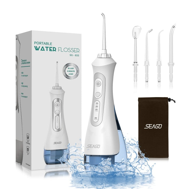 SEAGO Rechargeable Water Flosser Water Thread Oral Dental Irrigator Portable 3 Modes 200ML Tank Water Jet Waterproof IPX7 Home