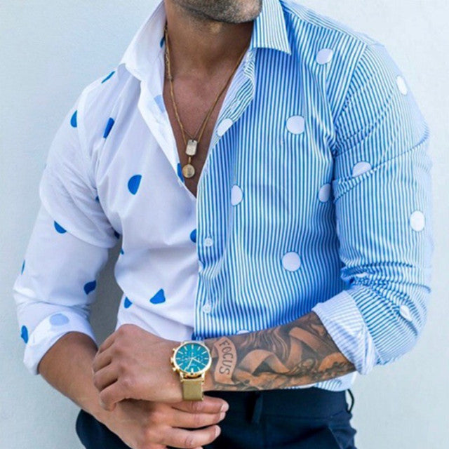 Mode Herren helle Farbe Langarmhemden Hawaii Lässige Button-Down-Hemden Tops Polka Dot Printed Hübsche Bluse Herbst Neu