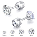 1 Pair 3-6mm Stud Earrings Set Hypoallergenic Double Round Cubic Zirconia Stainless Steel CZ Girls High Quality Women Earrings