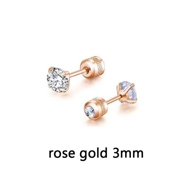 1 Pair 3-6mm Stud Earrings Set Hypoallergenic Double Round Cubic Zirconia Stainless Steel CZ Girls High Quality Women Earrings