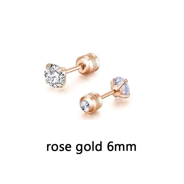 1 Pair 3-6mm Stud Earrings Set Hypoallergenic Double Round Cubic Zirconia Stainless Steel CZ Girls High Quality Women Earrings