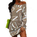 Women Dress Letters Print Hip Hop Long T Shirt Loose Casual Streetwear Long Sleeve O Neck Dress for Party Plus Size вечернее