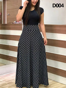 Ladies Summer Long Dress Printed Splicing Floral Banquet Round Neck Short Sleeve Tight Dress Elegant Sexy Woman Long Dress Xl