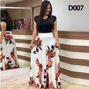 Ladies Summer Long Dress Printed Splicing Floral Banquet Round Neck Short Sleeve Tight Dress Elegant Sexy Woman Long Dress Xl