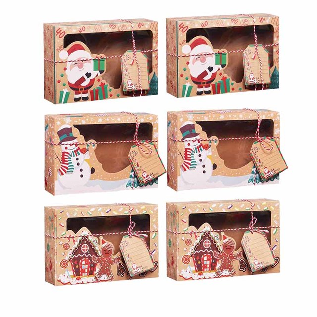 3/6/9/12 stücke Kraftpapier Pralinenschachteln Frohe Weihnachten Plätzchen Geschenkbox Klarsichtfenster Verpackung Tasche Party Favor Neujahr Dekoration