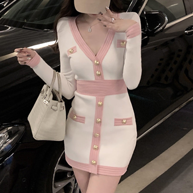 Herbst-Winter-Pullover Vestidos Feminino Frauen-Weinlese-lange Hülsen-dünnes reizvolles, figurbetontes Kleid Korean Fashion Casual Robe Femme