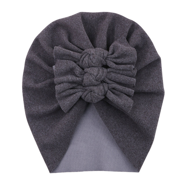 Boutique Faux Cashmere Baby Hat Warm Autumn Winter Beanies Solid Bow Topknot Bonnet Infant Boys Girls Caps New Turban Headwraps