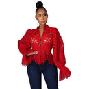 2021 New Elegant Long Sleeve Hollow Out Mesh Lace Shirt Sheer See Through Top Blouse Clothing Dashiki African Shirts For Women