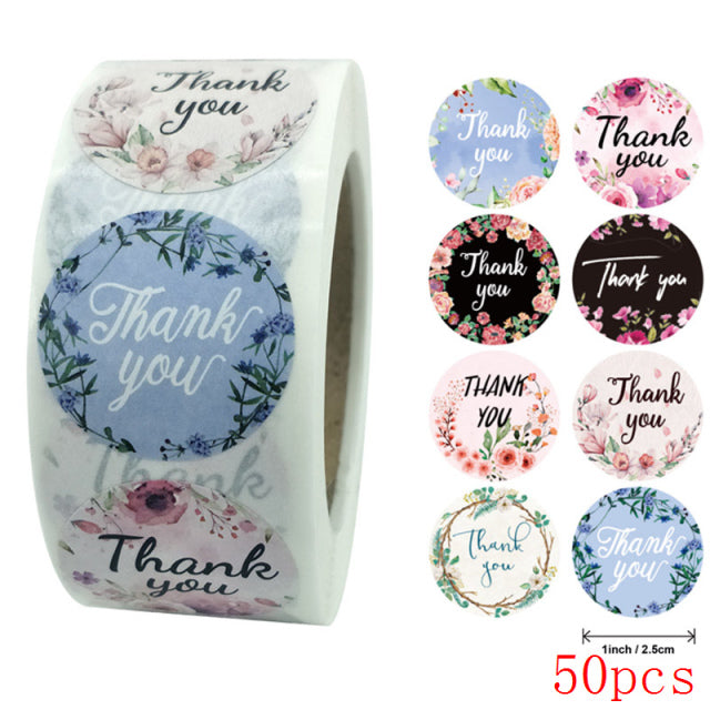 50-500pcs 8 styles Thank You Sticker for Seal Labels Round Floral Multi Color Labels Sticker handmade offer Stationery Sticker