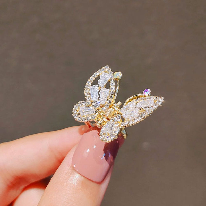 Summer Small Rhinestone Butterfly Hair Claws Hairpin Cute Pearl Grabs Metal Hair Clip For Women Sweet Accessories