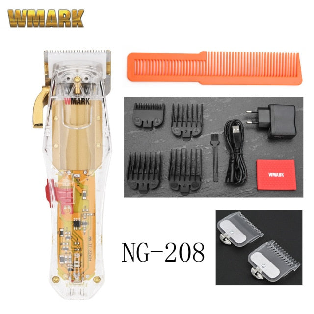 2021 WMARK Neues Modell NG-108 Wiederaufladbare Haarschneidemaschine Haarschneidemaschine Trimmer Transparente Abdeckung Weiße oder rote Basis 7300 U / min