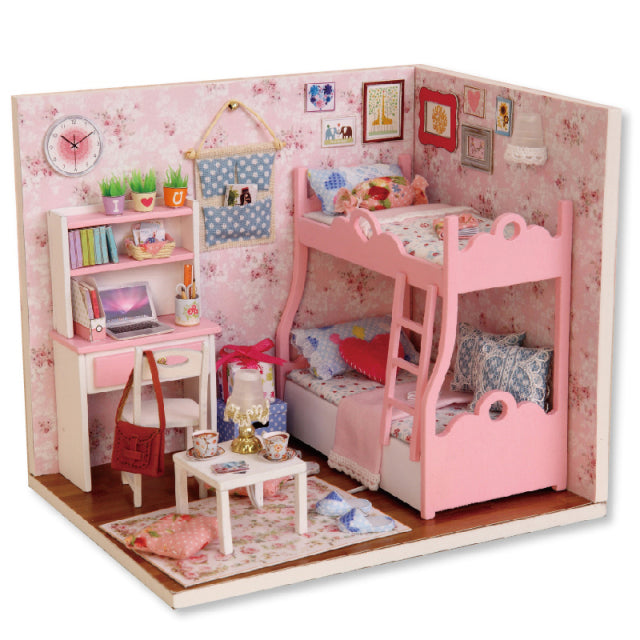 Cutebee DIY Dollhouse Kit mit Möbeln LED-Leuchten Diy Miniatur Building Little House Holzspielzeug für Kinder Erwachsene